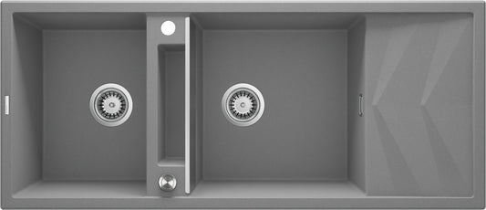 Deante MAGNETIC Granitspüle mit modularer Ablagefläche 2-Becken 116 x 50 cm Grau Metallic
