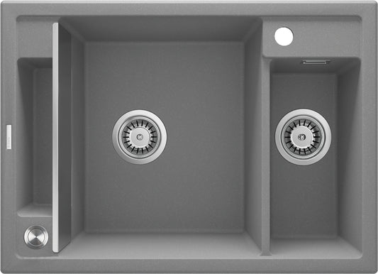 Deante MAGNETIC Granitspüle mit modularer Ablagefläche 1,5-Becken 69 x 50 cm Grau Metallic