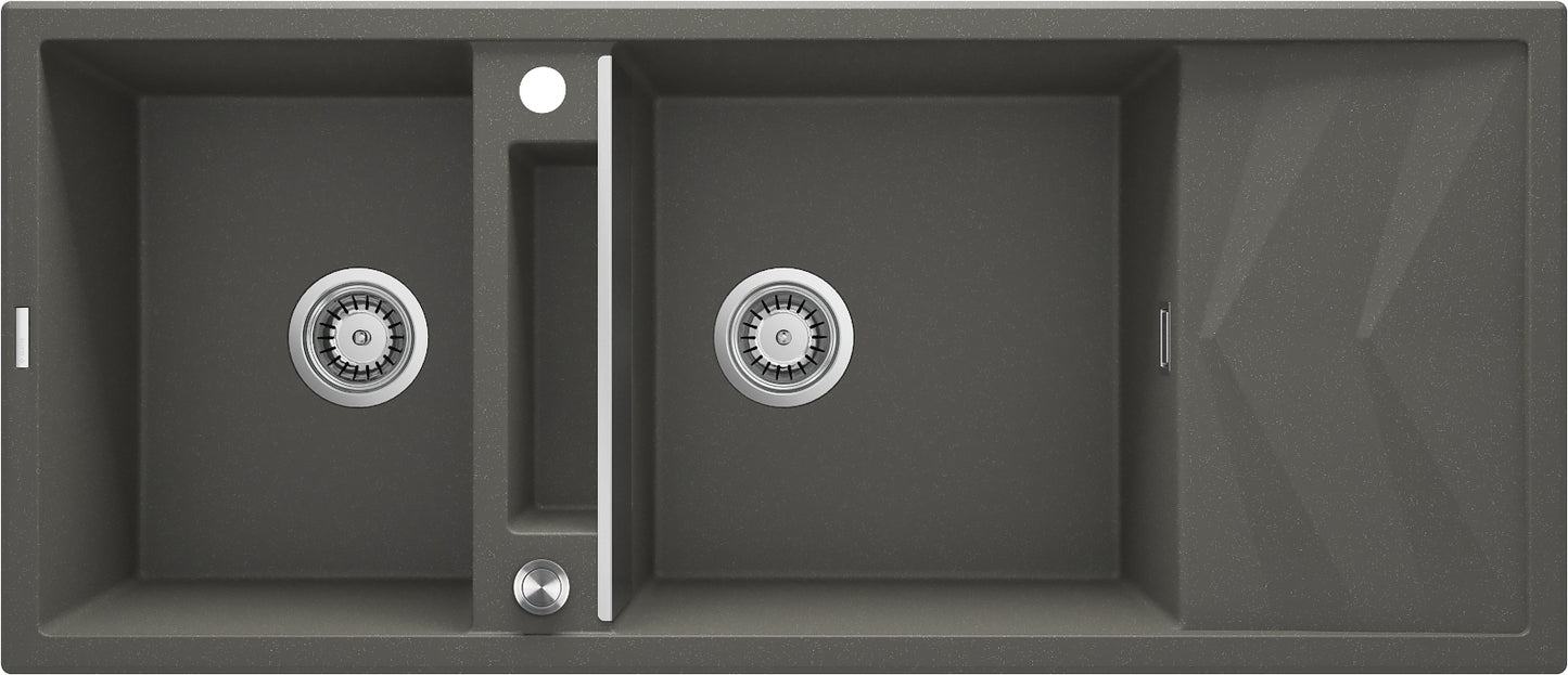 Deante MAGNETIC Granitspüle mit modularer Ablagefläche 2-Becken 116 x 50 cm Anthrazit Metallic