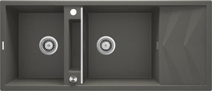 Deante MAGNETIC Granitspüle mit modularer Ablagefläche 2-Becken 116 x 50 cm Anthrazit Metallic