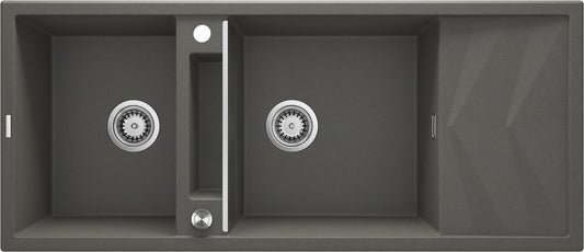 Deante MAGNETIC Granitspüle mit modularer Ablagefläche 2-Becken 116 x 50 cm Anthrazit Metallic