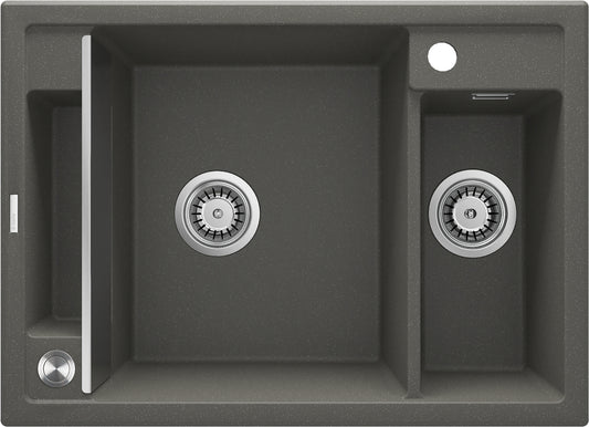 Deante MAGNETIC Granitspüle mit modularer Ablagefläche 1,5-Becken 69 x 50 cm Anthrazit Metallic
