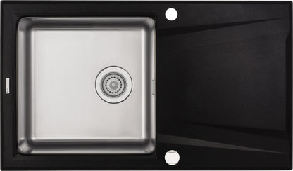 Deante PRIME Küchenspüle aus Granit und Edelstahl mit Abtropffläche Graphit Metalic / Stahl
