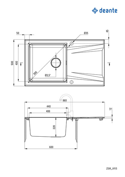 Deante PRIME Küchenspüle aus Granit und Edelstahl mit Abtropffläche Graphit Metalic / Stahl