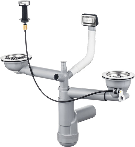 Deante SPACE SAVER automatischer Siphon für Granitspülen mit 1,5 und 2 Becken Stahl gebürstet
