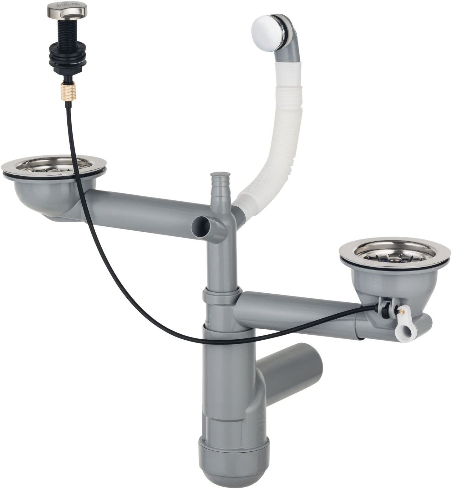 Deante SPACE SAVER Siphon für Granitspülen mit 1,5 und 2 Becken automatisch Stahl gebürstet