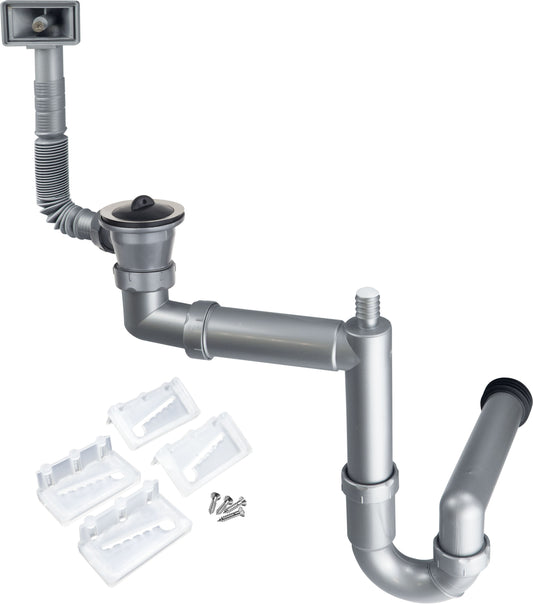 Deante Siphon für Edelstahl-Aufsatzspülbecken mit 1 Becken für 2" Abfluss Grau