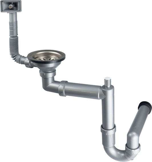 Deante Siphon für Edelstahlspülen mit 1 Becken für 3,5" Abfluss Grau
