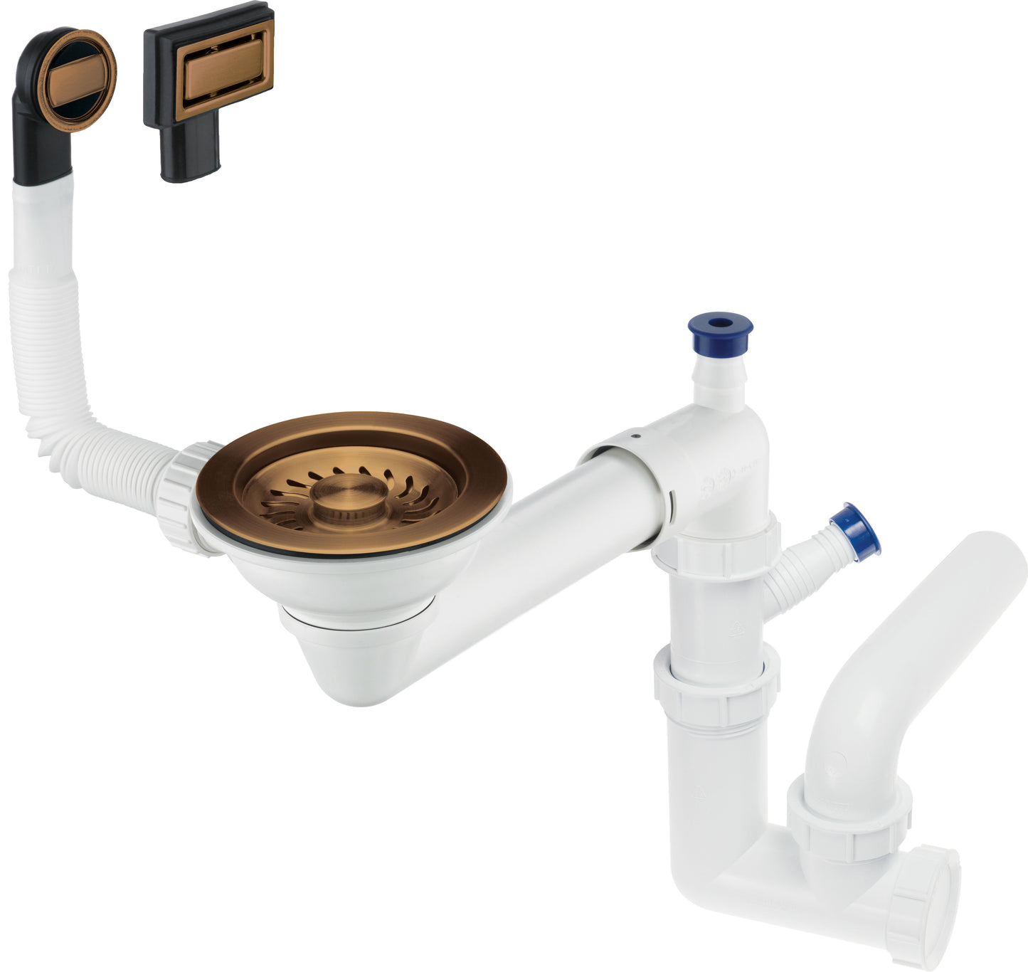 Deante SPACE SAVER automatischer Siphon für Spülen mit 1 Becken Weiß / Bronze gebürstet