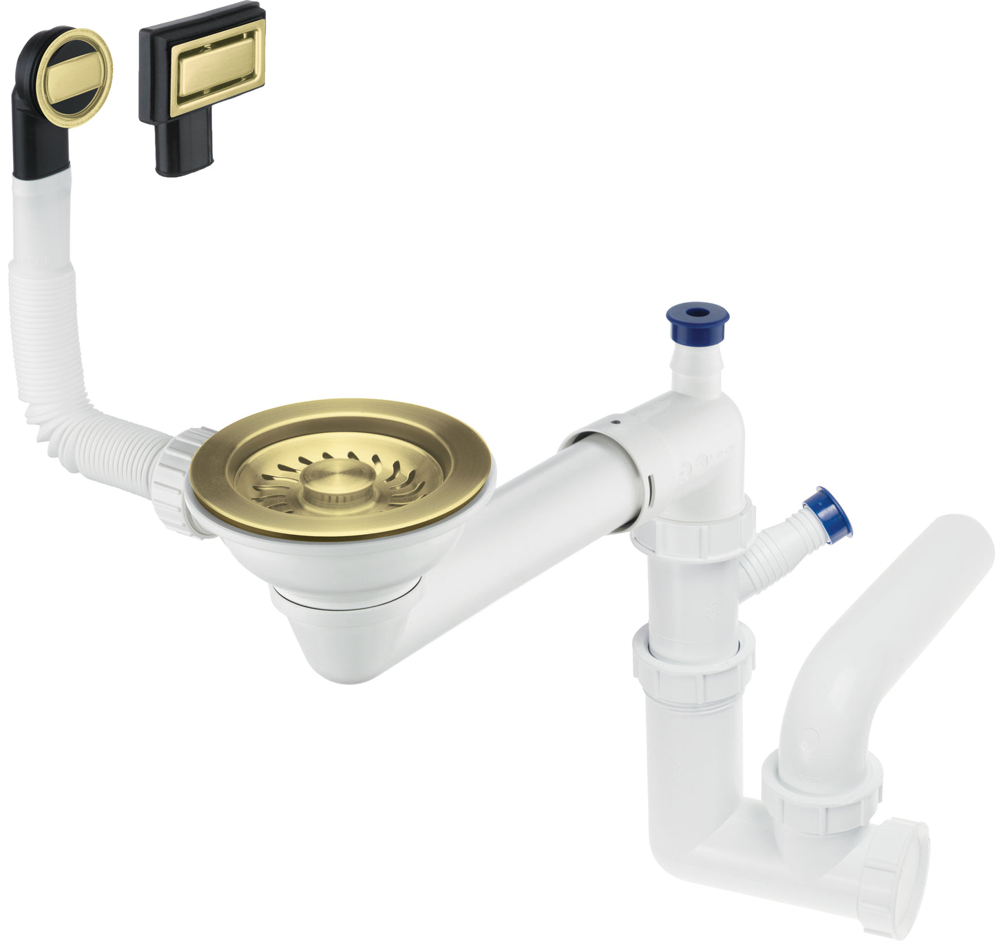 Deante SPACE SAVER automatischer Siphon für Spülen mit 1 Becken Weiß / Gold gebürstet